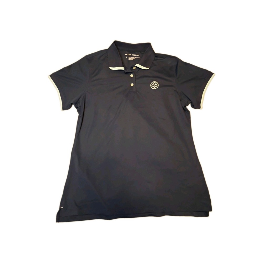 Peter Millar Golf Solid Polo Womens Large Navy Light Blue Regular Short Sleeve